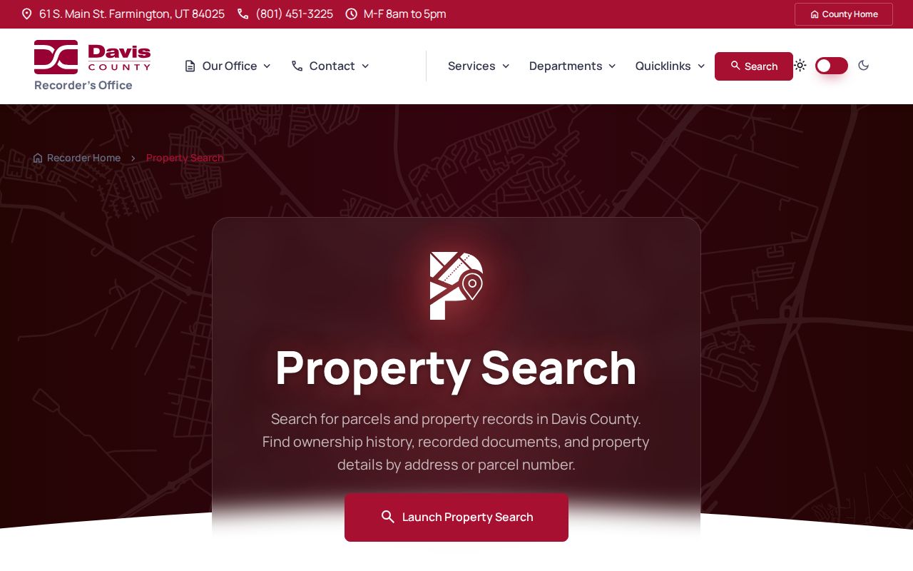 Layton street directory source showing Davis County recorder property search
